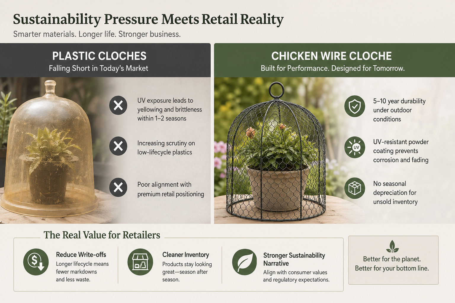 plastic cloche vs chicken wire cloche