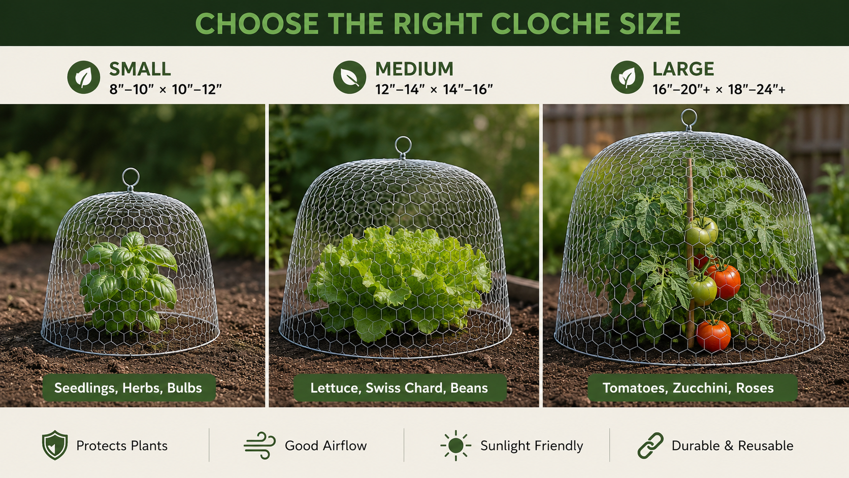 wire cloches size